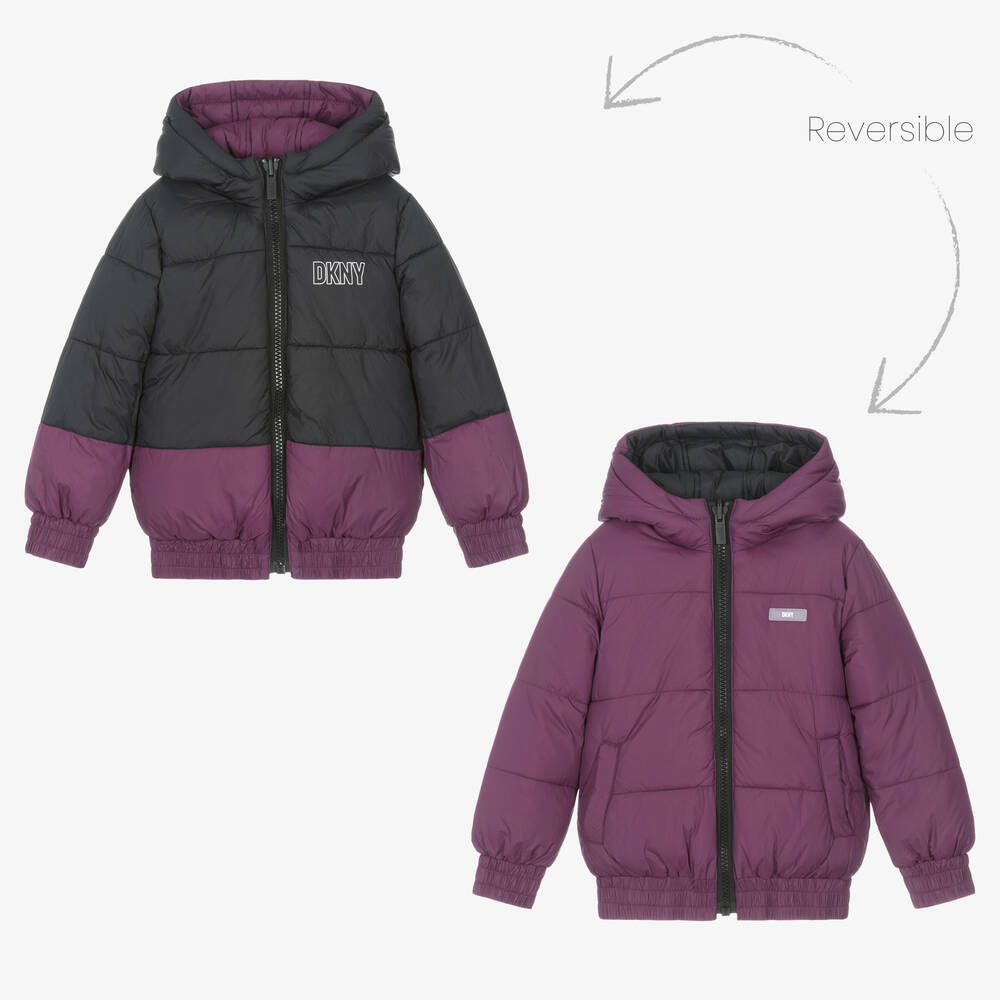 DKNY - Purple & Black Reversible Puffer Jacket | Childrensalon