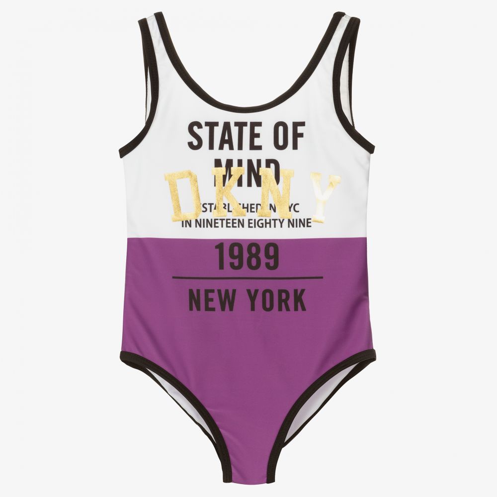 DKNY - Purple & White Logo Swimsuit | Childrensalon