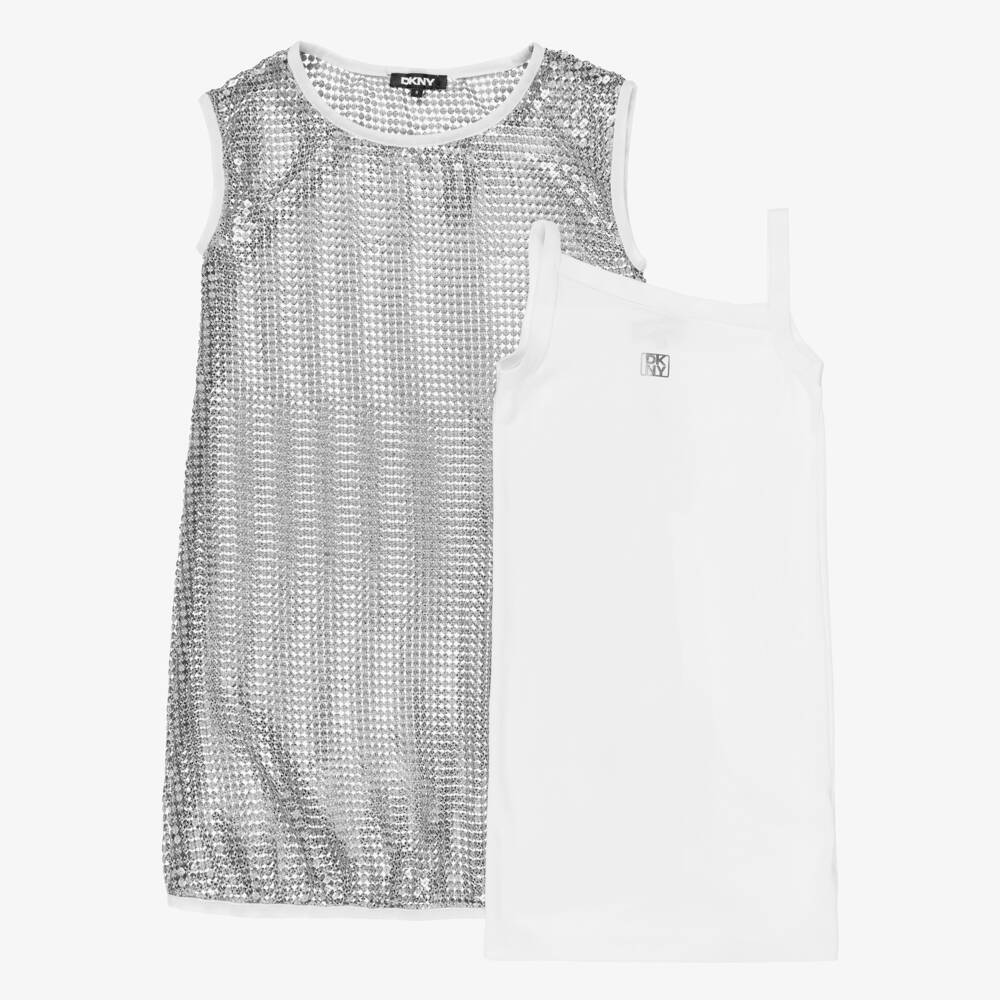DKNY-Silver Sequin 2 In 1 Dress | Childrensalon Outlet