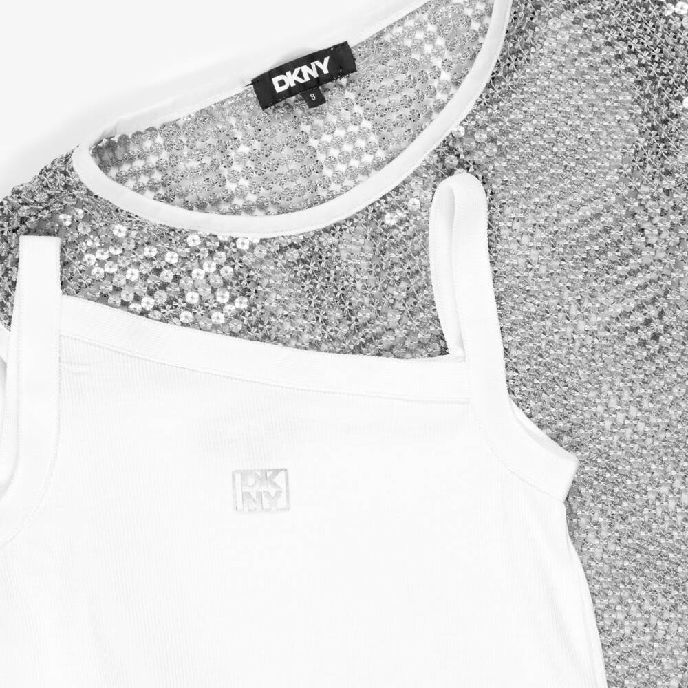 DKNY-Silver Sequin 2 In 1 Dress | Childrensalon Outlet