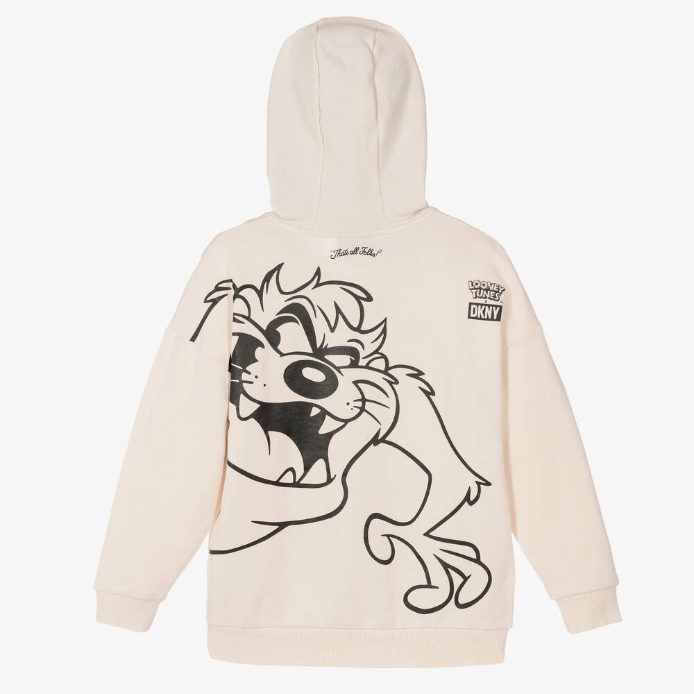 DKNY-توب هودي بسحّاب تينز قطن لون بيج | Childrensalon Outlet