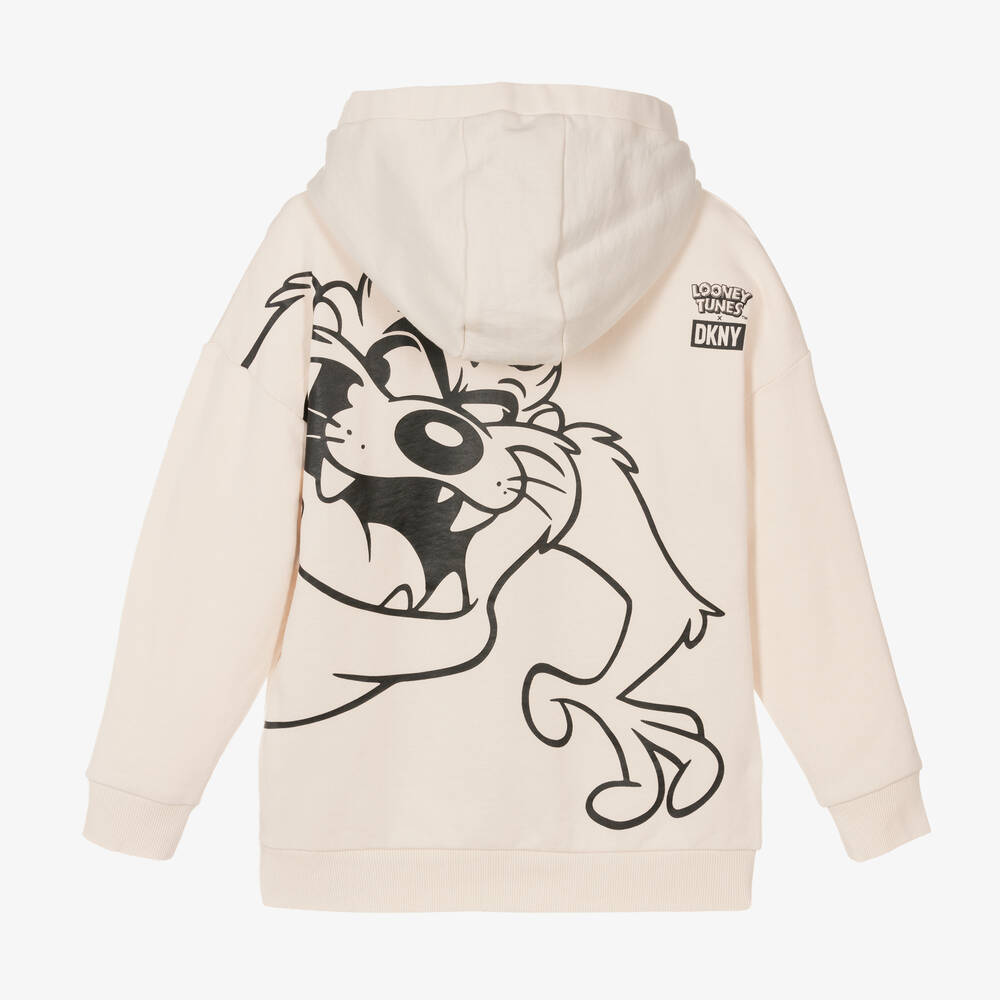 DKNY-توب هودي بسحّاب تينز قطن لون بيج | Childrensalon Outlet