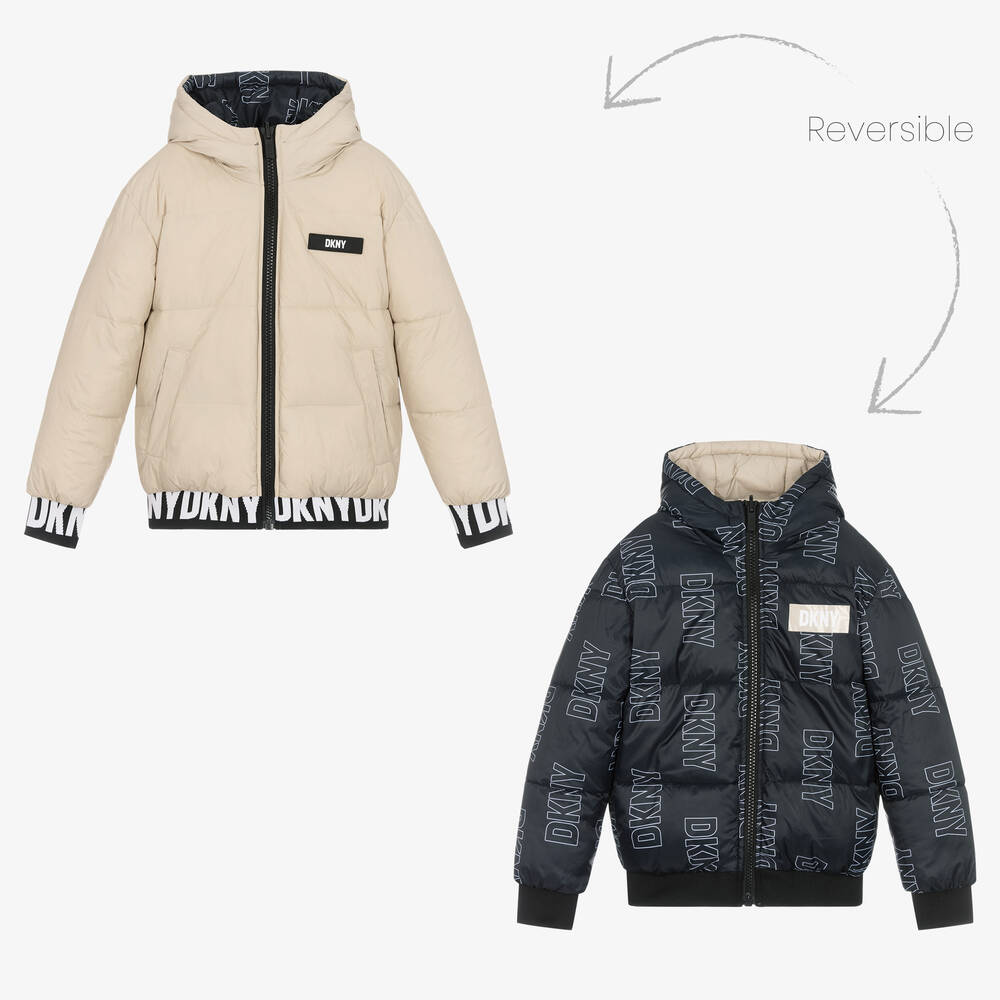 DKNY - Teen Black & Beige Reversible Puffer Jacket | Childrensalon