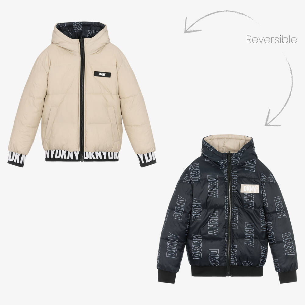 DKNY - Doudoune noire et beige réversible | Childrensalon