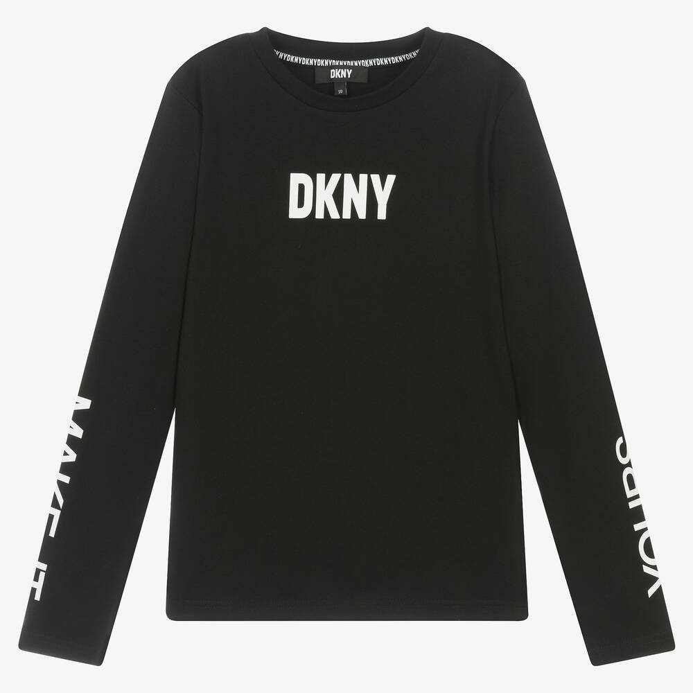 DKNY - توب تينز قطن جيرسي لون أسود  | Childrensalon