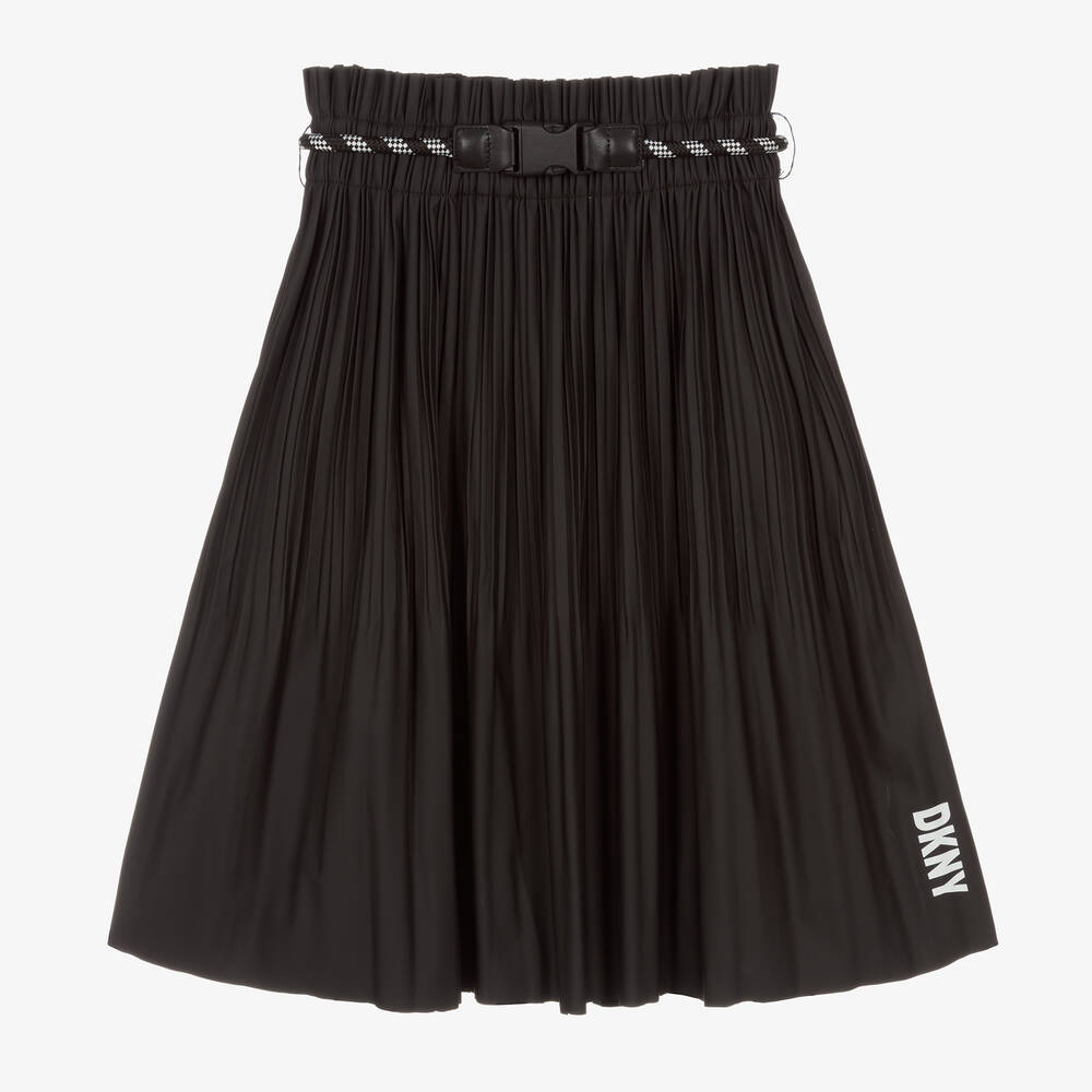 DKNY - تنورة ميدي بكسرات جلد صناعي لون أسود تينز | Childrensalon