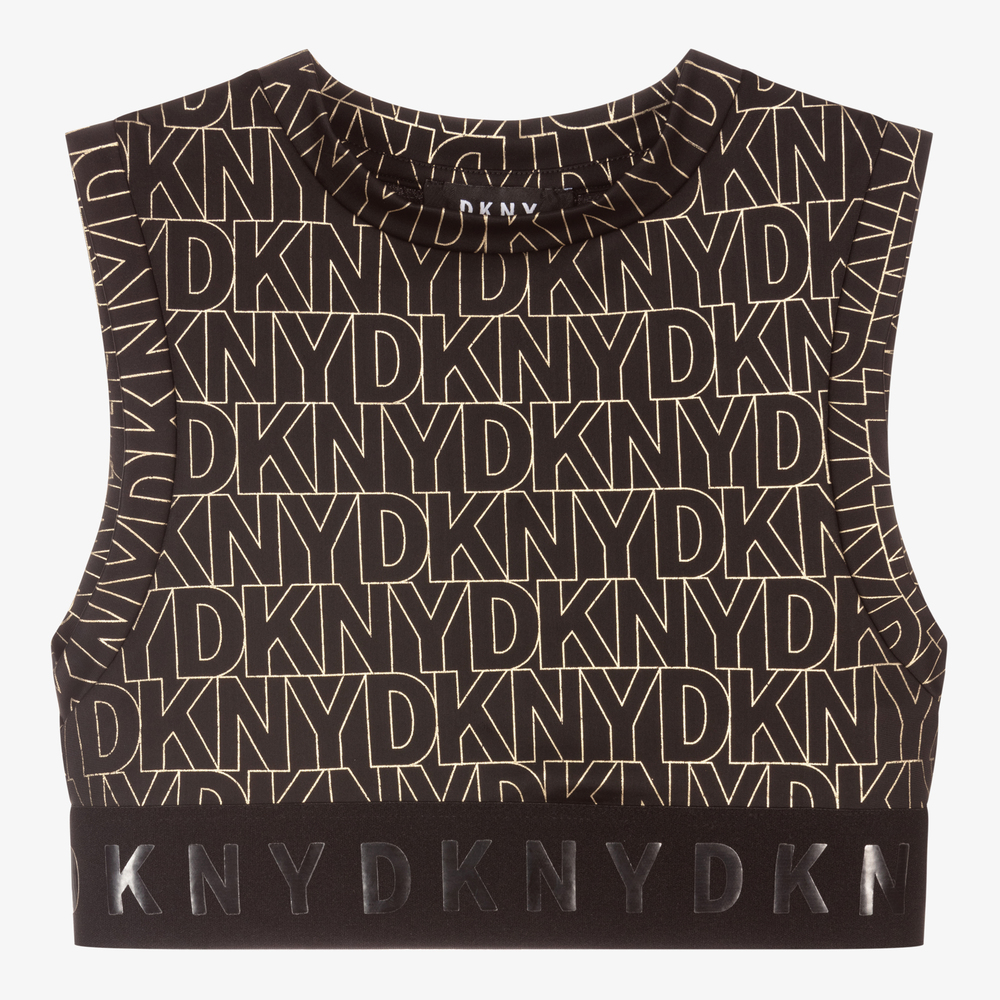 DKNY - توب رياضي تينز بناتي لون أسود وذهبي | Childrensalon