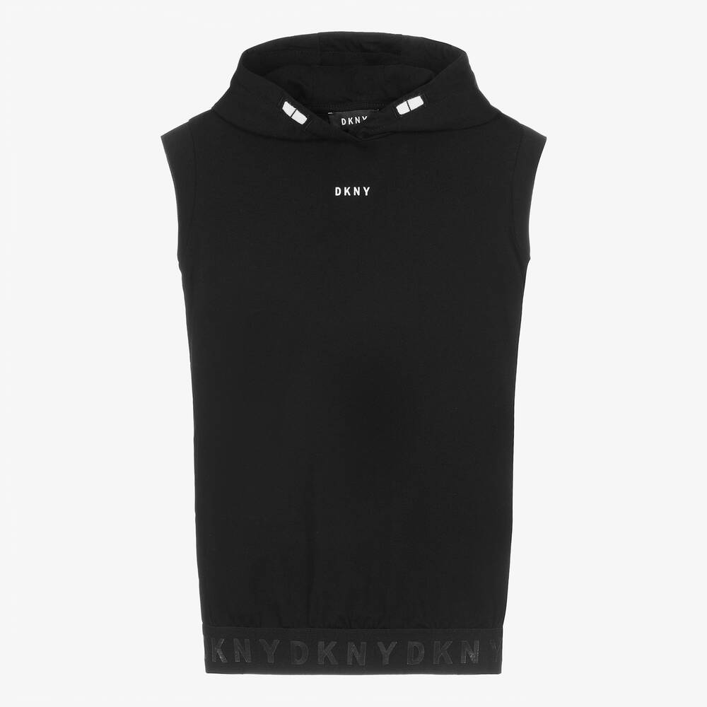 DKNY - فستان هودي تينز قطن لون أسود | Childrensalon