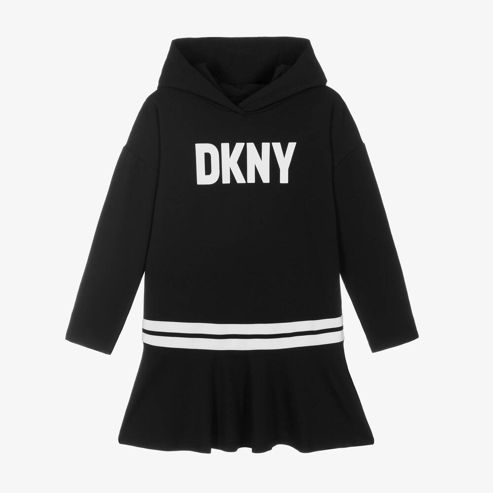 DKNY - فستان تينز بناتي قطن جيرسي لون أسود | Childrensalon