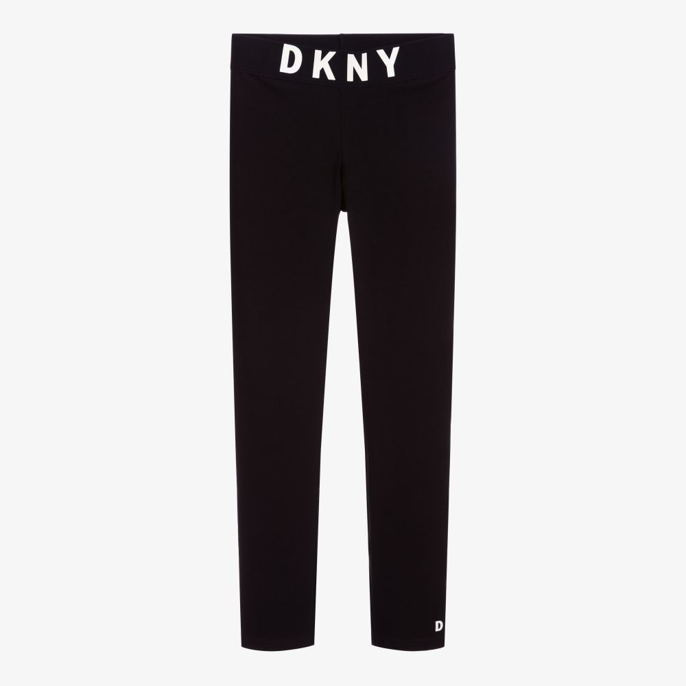 DKNY - ليغنغز تينز بناتي ستريتش قطن عضوي جيرسي لون أسود | Childrensalon