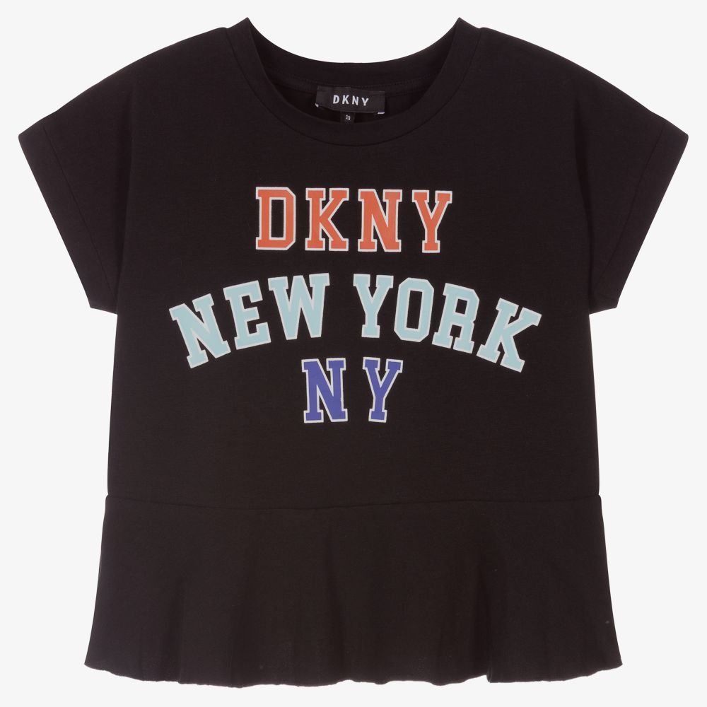 DKNY - توب تينز بناتي قطن عضوي لون أسود | Childrensalon