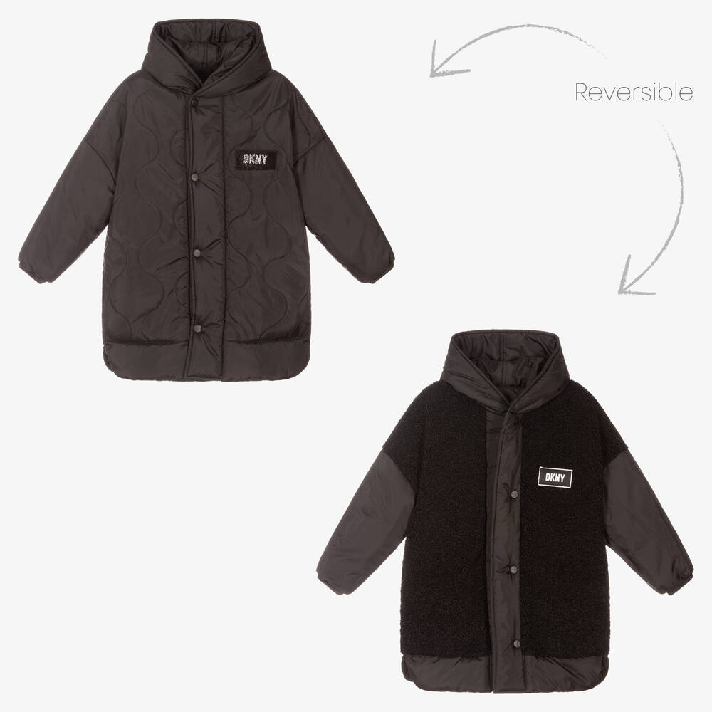 DKNY - Черное двустороннее пальто для подростков | Childrensalon