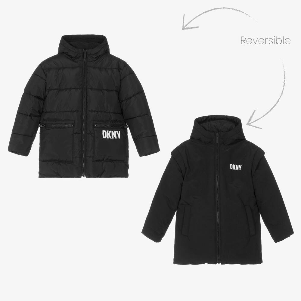 DKNY Teen Black Reversible Puffer Jacket Childrensalon Outlet