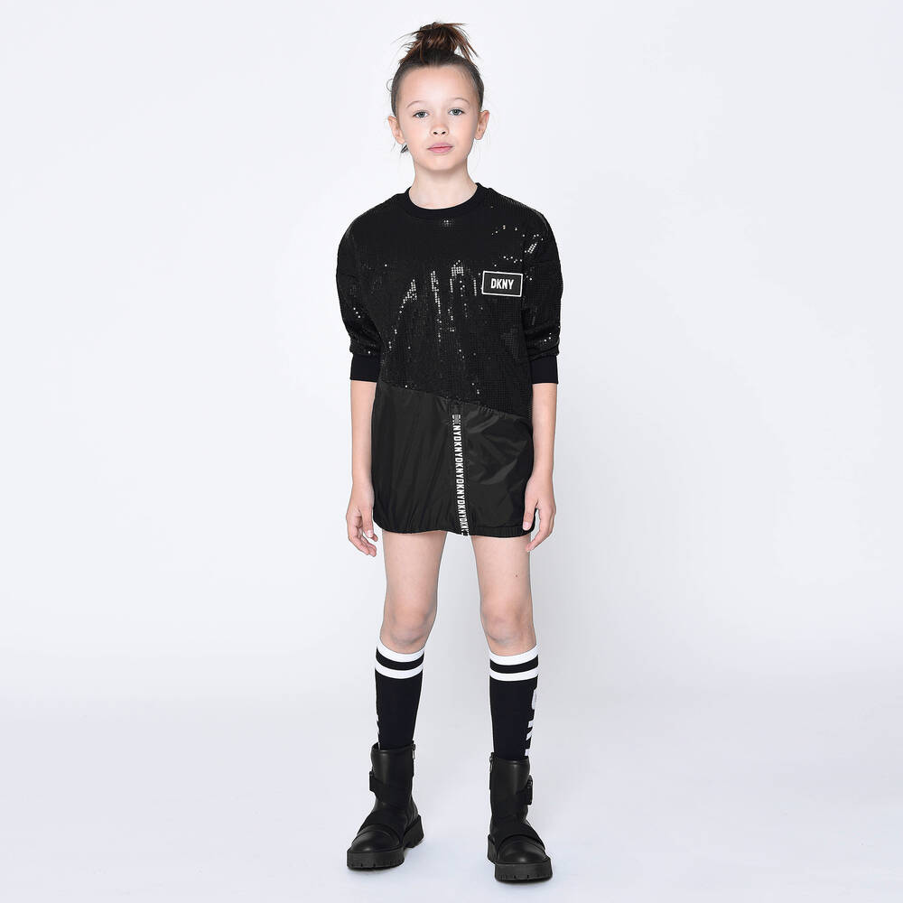 DKNY-Teen Black Sequin Zip Dress | Childrensalon Outlet