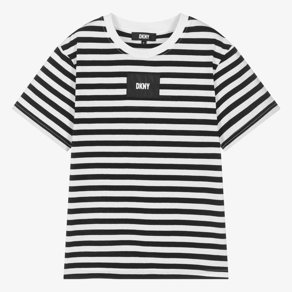 DKNY-Teen Black Striped Organic Cotton T-Shirt  | Childrensalon Outlet