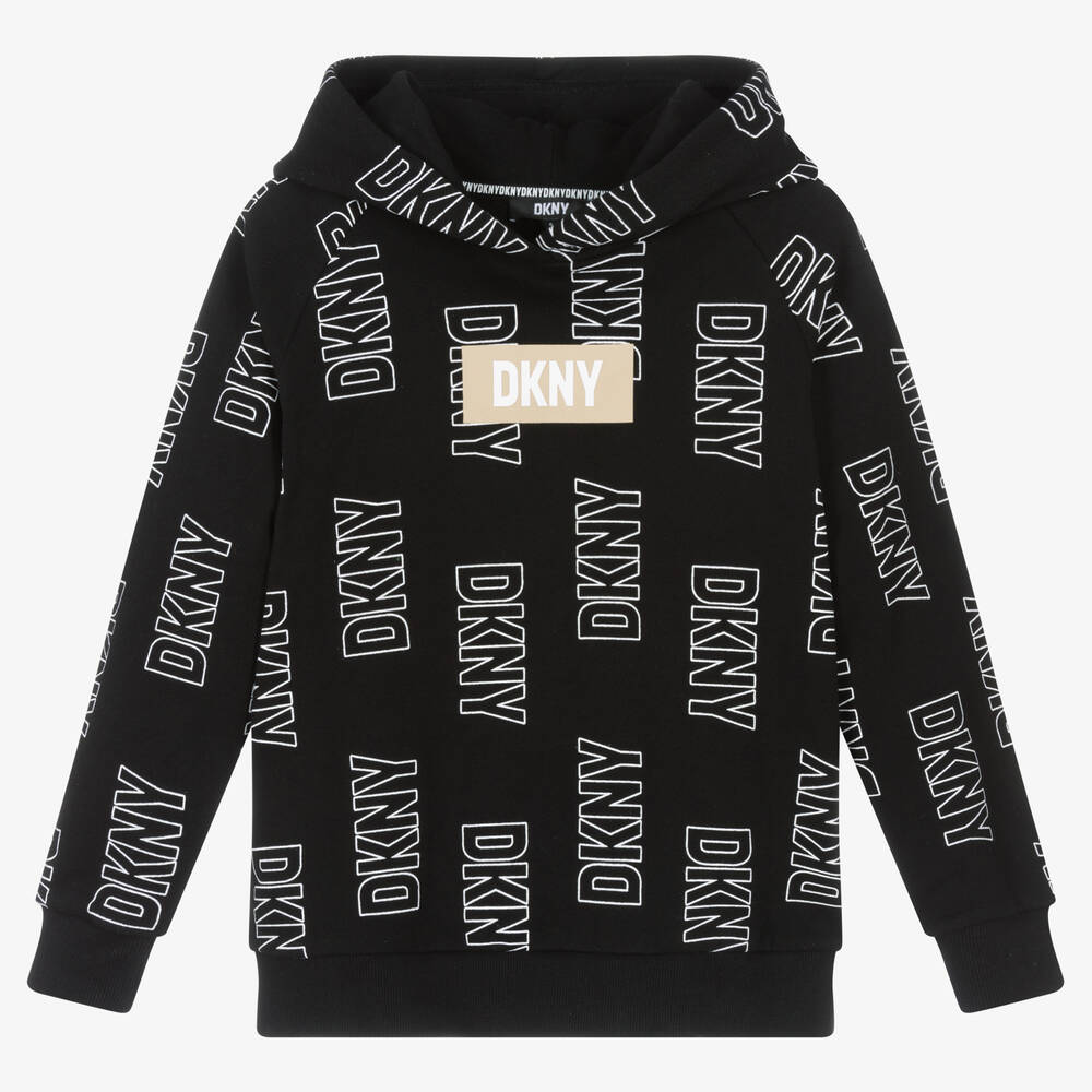 DKNY - توب هودي تينز قطن لون أسود وأبيض | Childrensalon