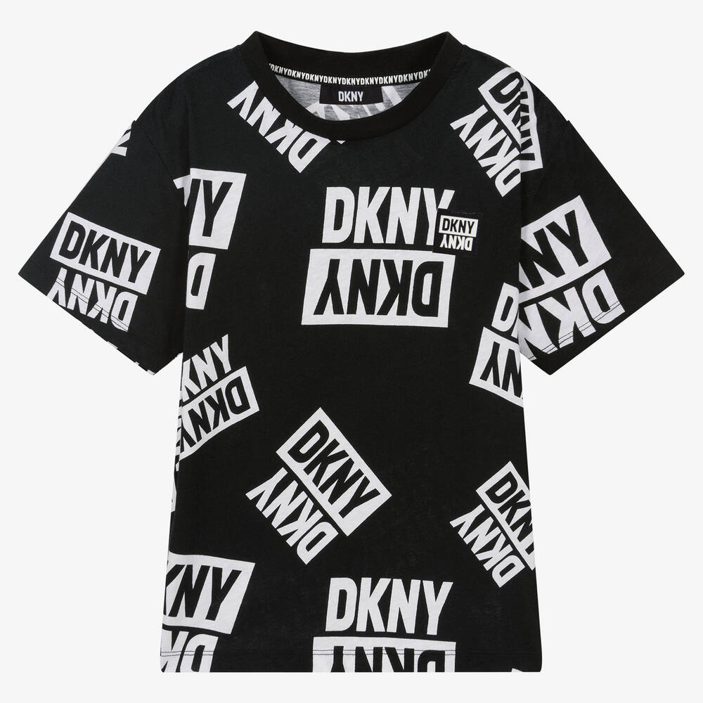 DKNY - تيشيرت تينز قطن لون أسود وأبيض | Childrensalon