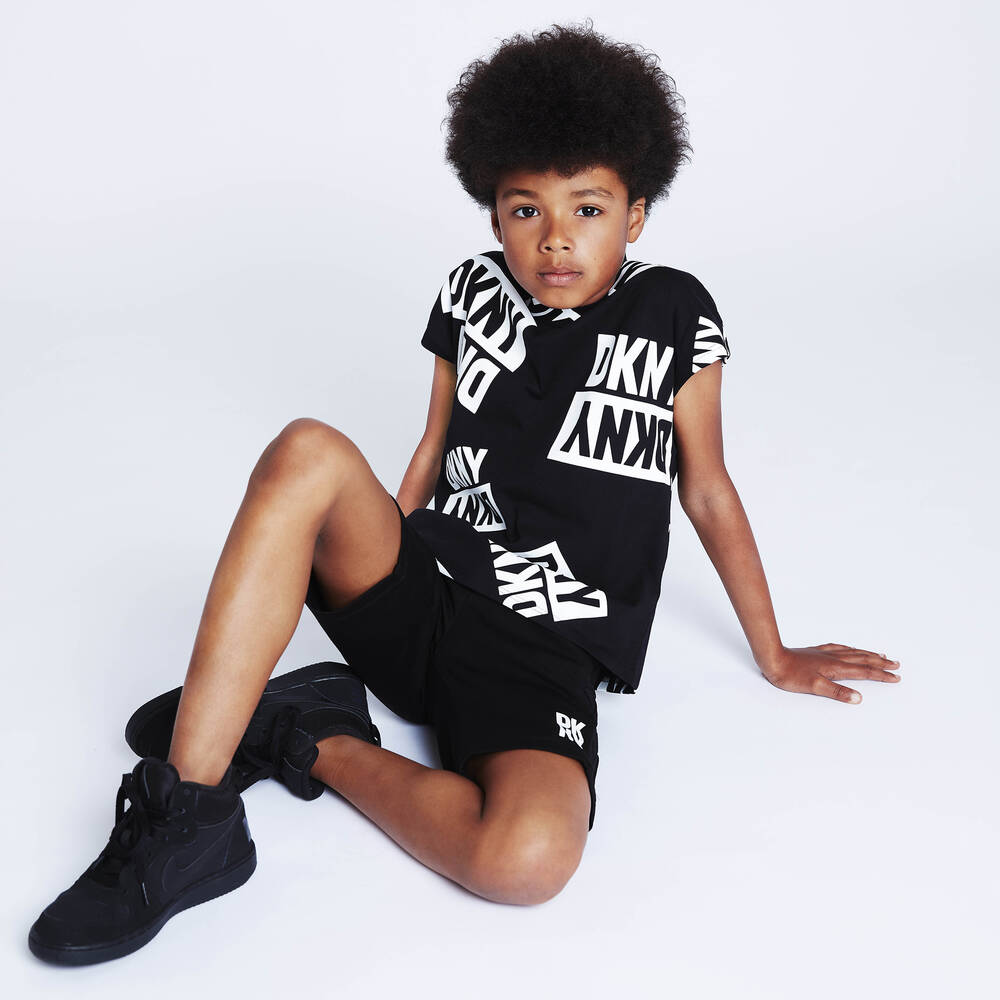 DKNY-Teen Black & White Cotton Logo T-Shirt | Childrensalon Outlet