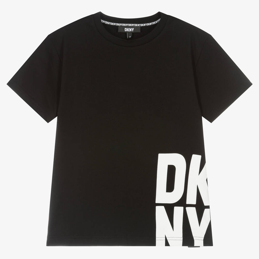 DKNY - Черная футболка с белым слоганом | Childrensalon