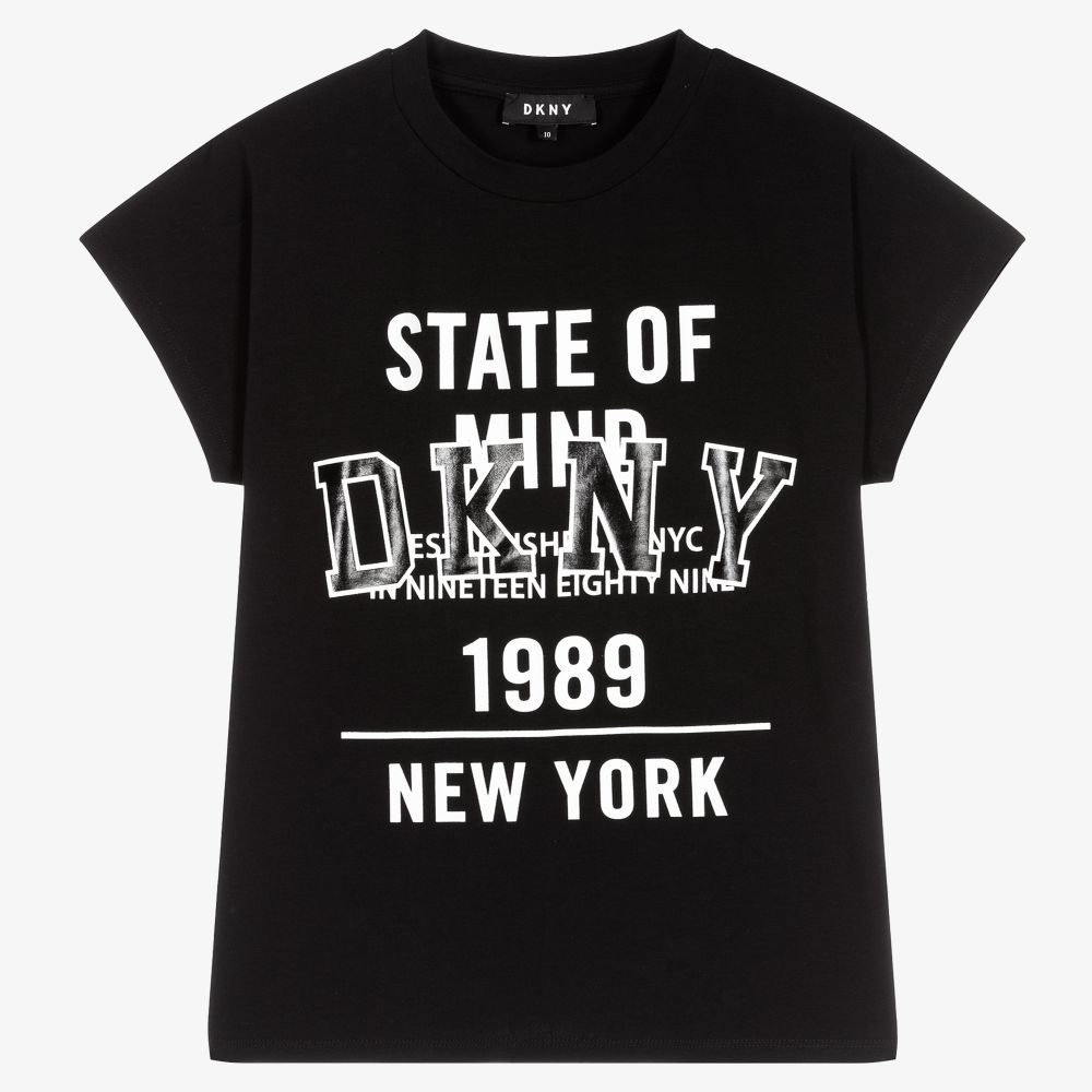 DKNY - تيشيرت تينز بناتي قطن جيرسي لون أسود وأبيض | Childrensalon