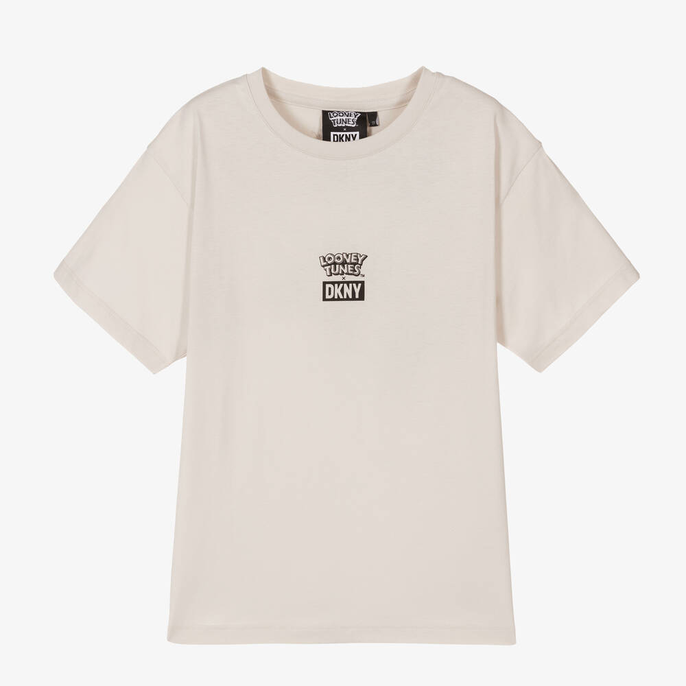 DKNY-تيشيرت تينز ولادي قطن لون بيج | Childrensalon Outlet