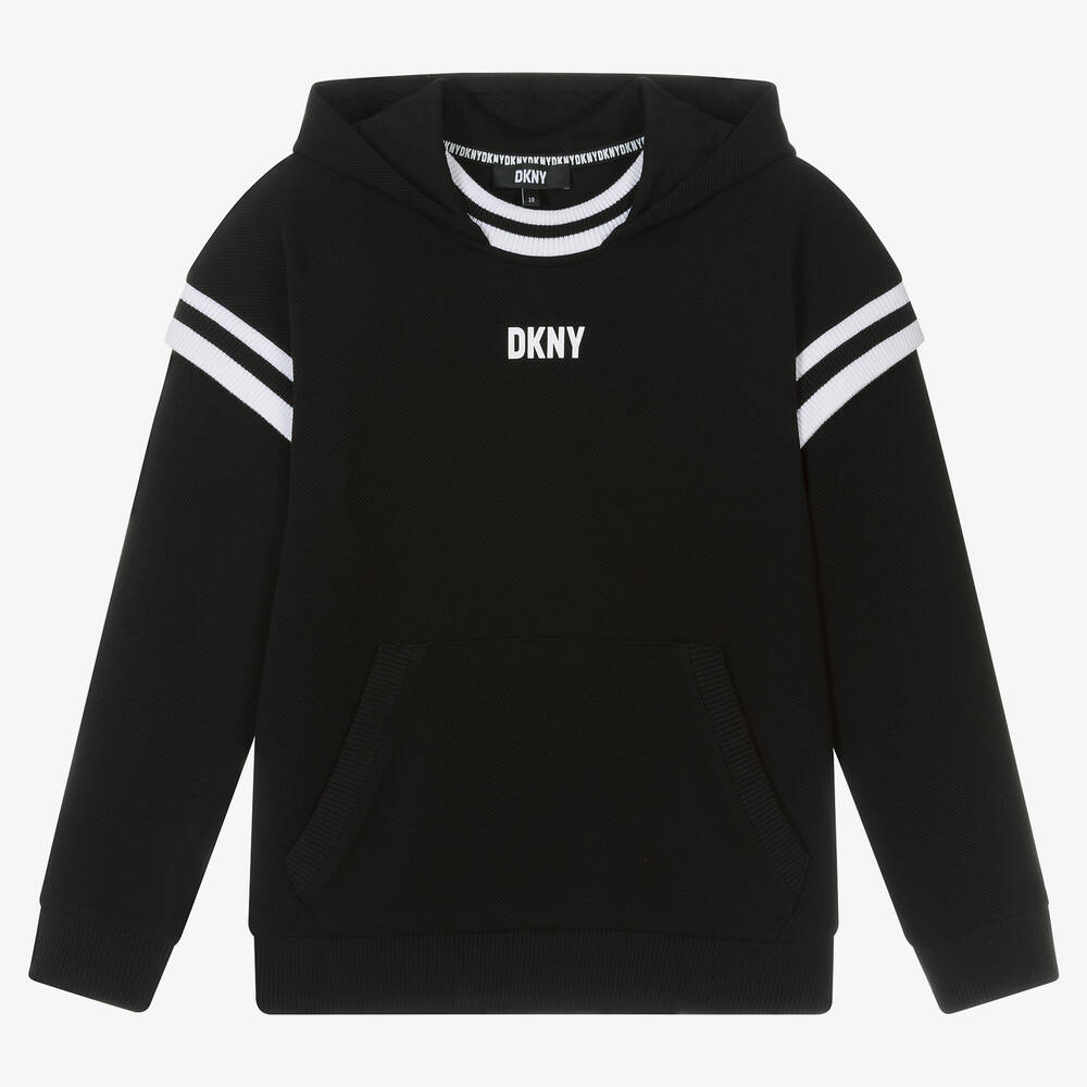 DKNY - Sweat à capuche noir en coton ado | Childrensalon