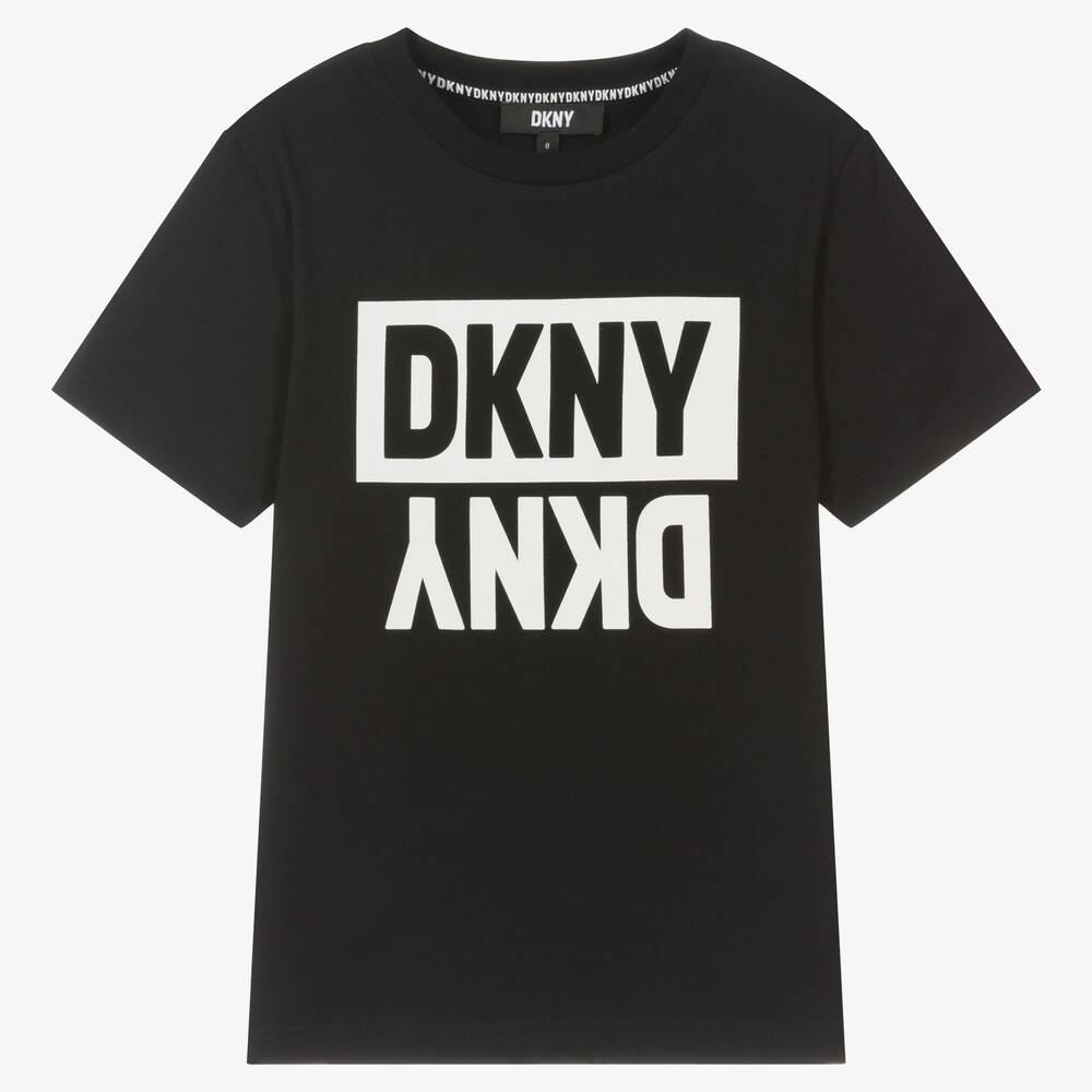 DKNY - تيشيرت قطن تينز ولادي  لون أسود | Childrensalon