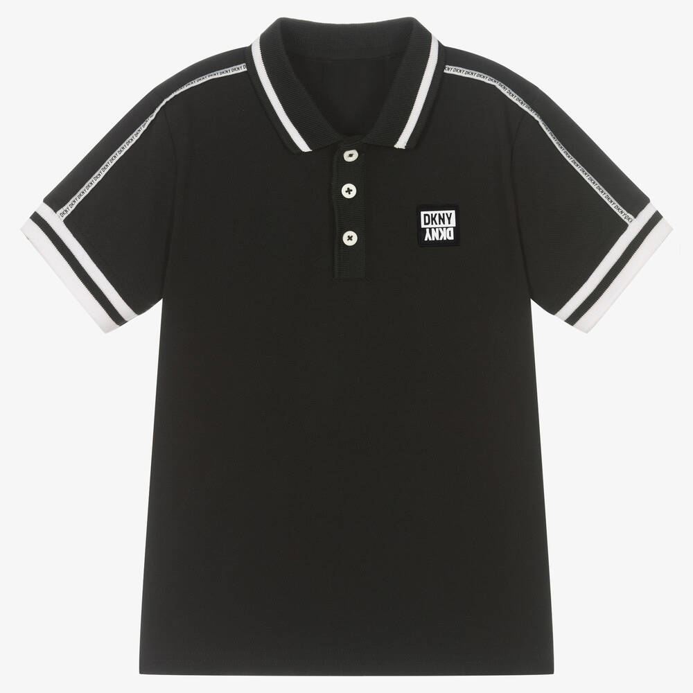 DKNY - Teen Boys Black Cotton Pique Polo Shirt | Childrensalon