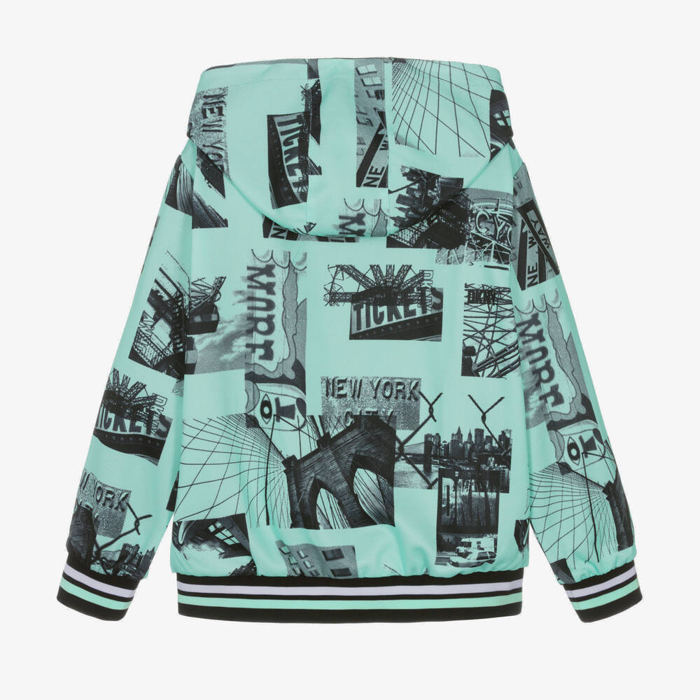 DKNY-جاكيت هودي جيرسي لون أسود وأخضر للمراهقين | Childrensalon Outlet