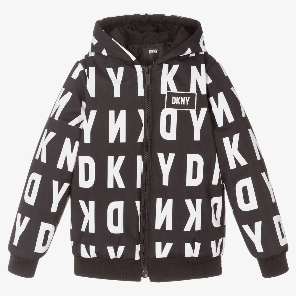 DKNY - جاكيت هودي تينز ولادي لون أسود وأبيض | Childrensalon