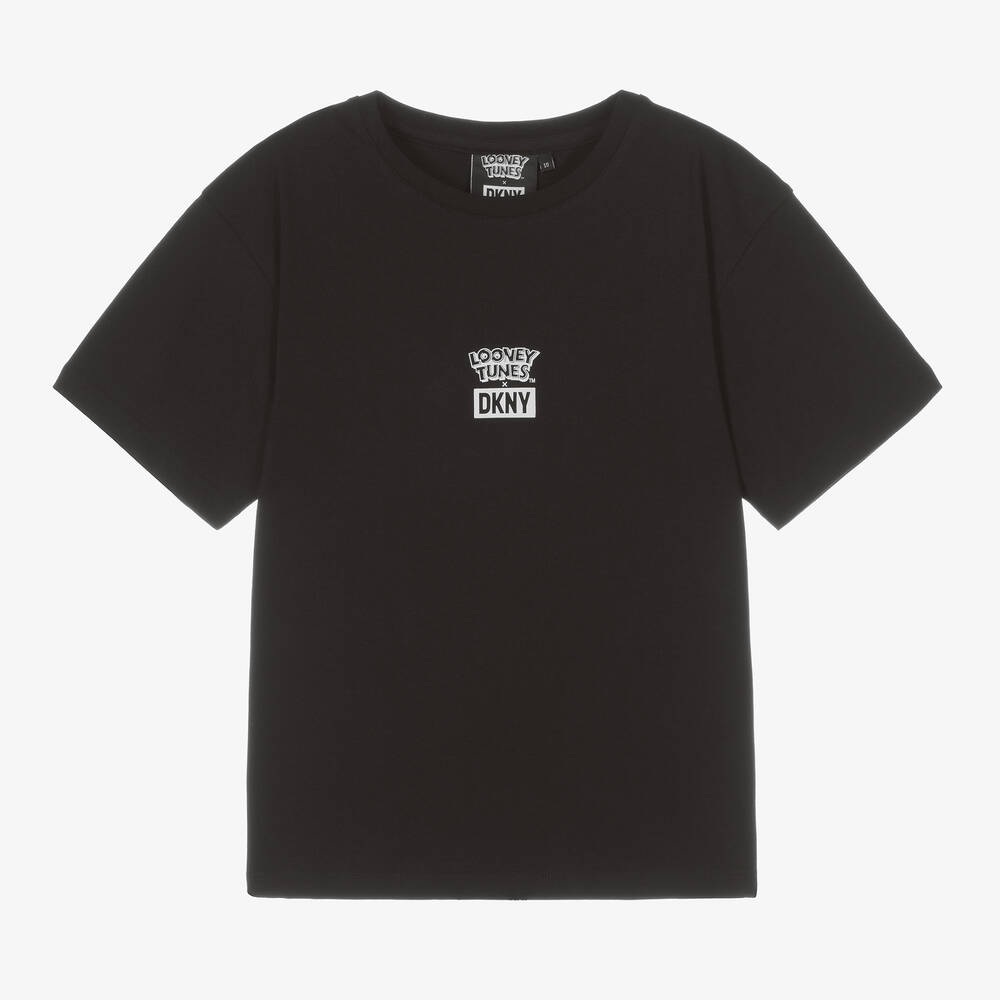 DKNY - تيشيرت تينز ولادي قطن عضوي لون أسود | Childrensalon