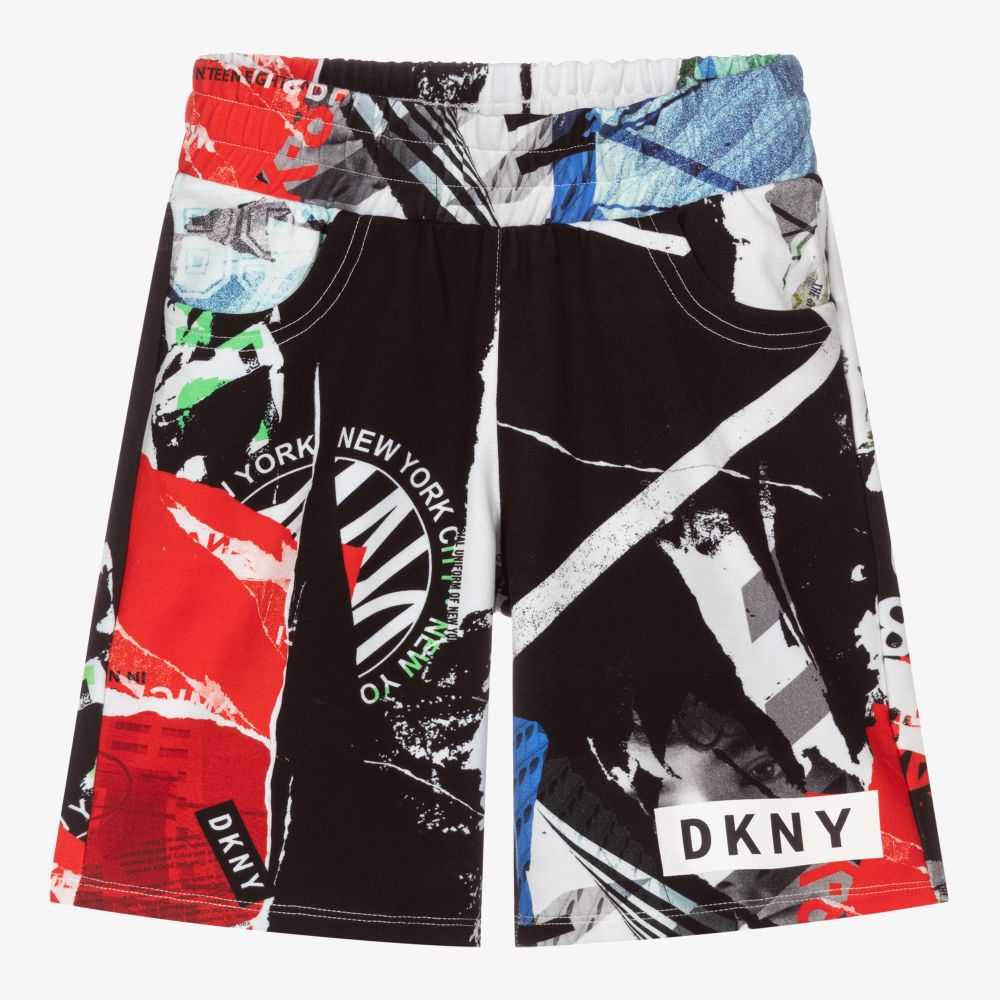 DKNY - شورت تينز ولادي فيسكوز جيرسي لون أسود وأحمر | Childrensalon