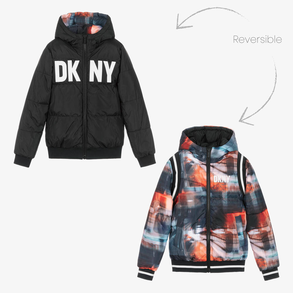 DKNY - Teen Boys Black Reversible Hooded Jacket | Childrensalon