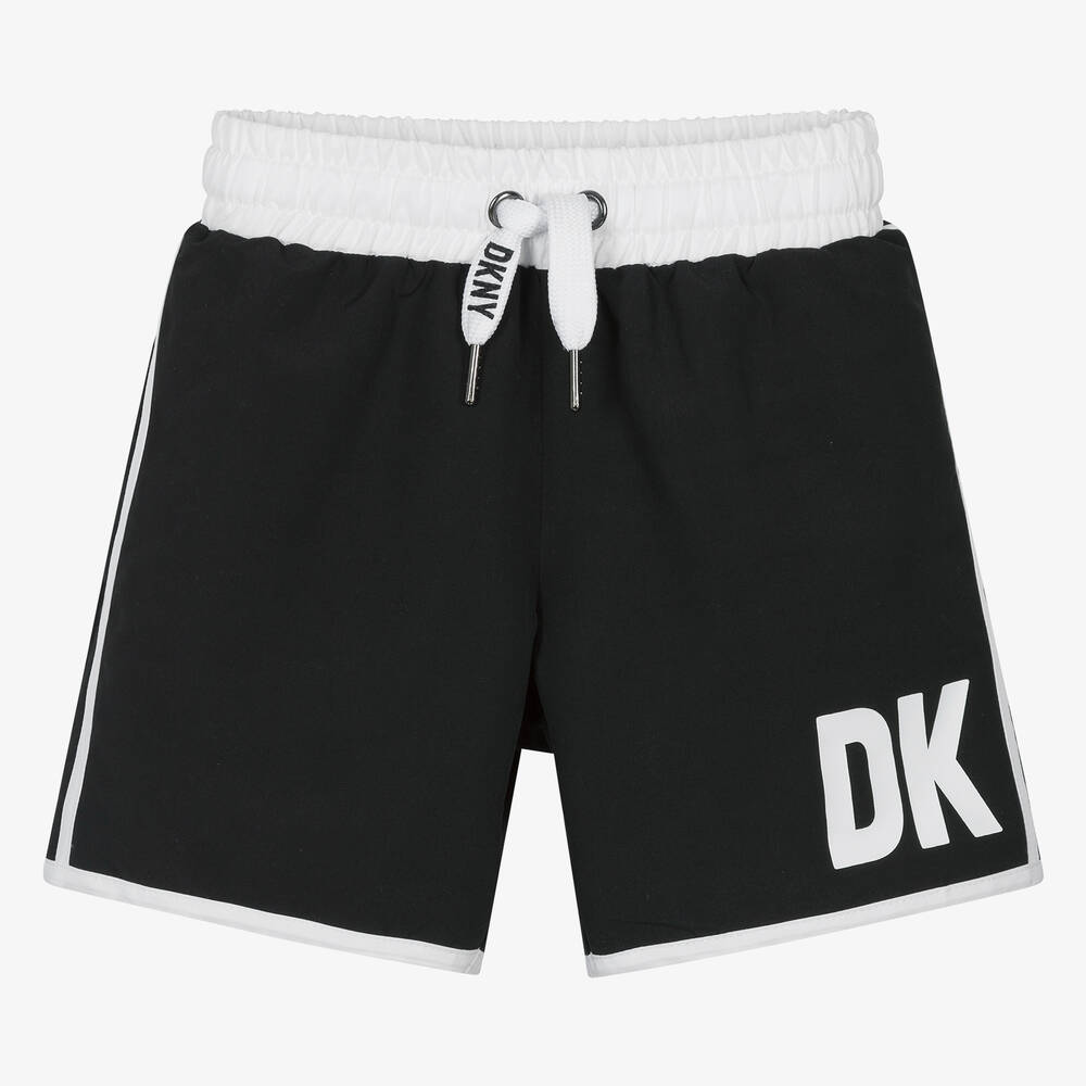 DKNY-Teen Boys Black & White Swim Shorts | Childrensalon Outlet