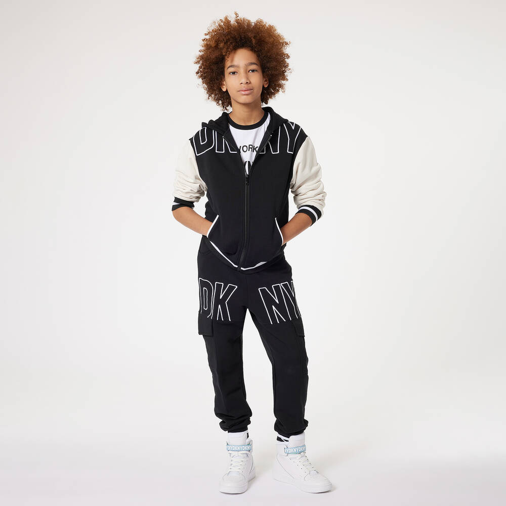 DKNY Teen Boys Black White Zip Up Hoodie Childrensalon Outlet