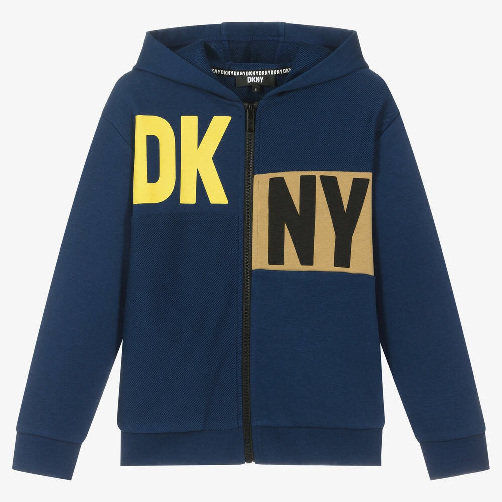 DKNY - توب هودي بسحّاب تينز ولادي قطن جيرسي لون كحلي | Childrensalon