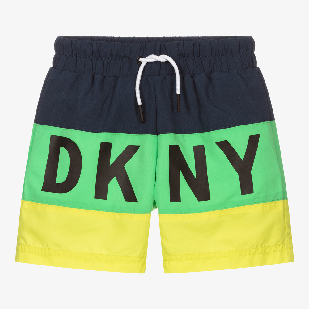DKNY - شورت سباحة تينز ولادي لون كحلي وأخضر وأصفر | Childrensalon