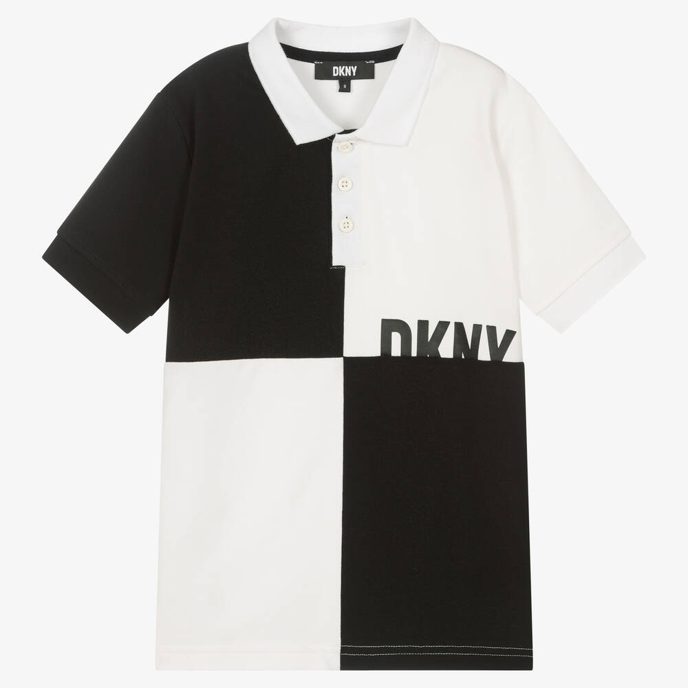 DKNY - Polo piqué de coton blanc et noir | Childrensalon