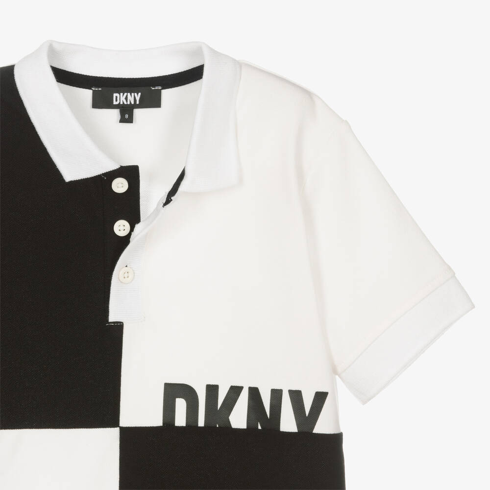 DKNY-Черно-белая рубашка поло из хлопка пике | Childrensalon Outlet