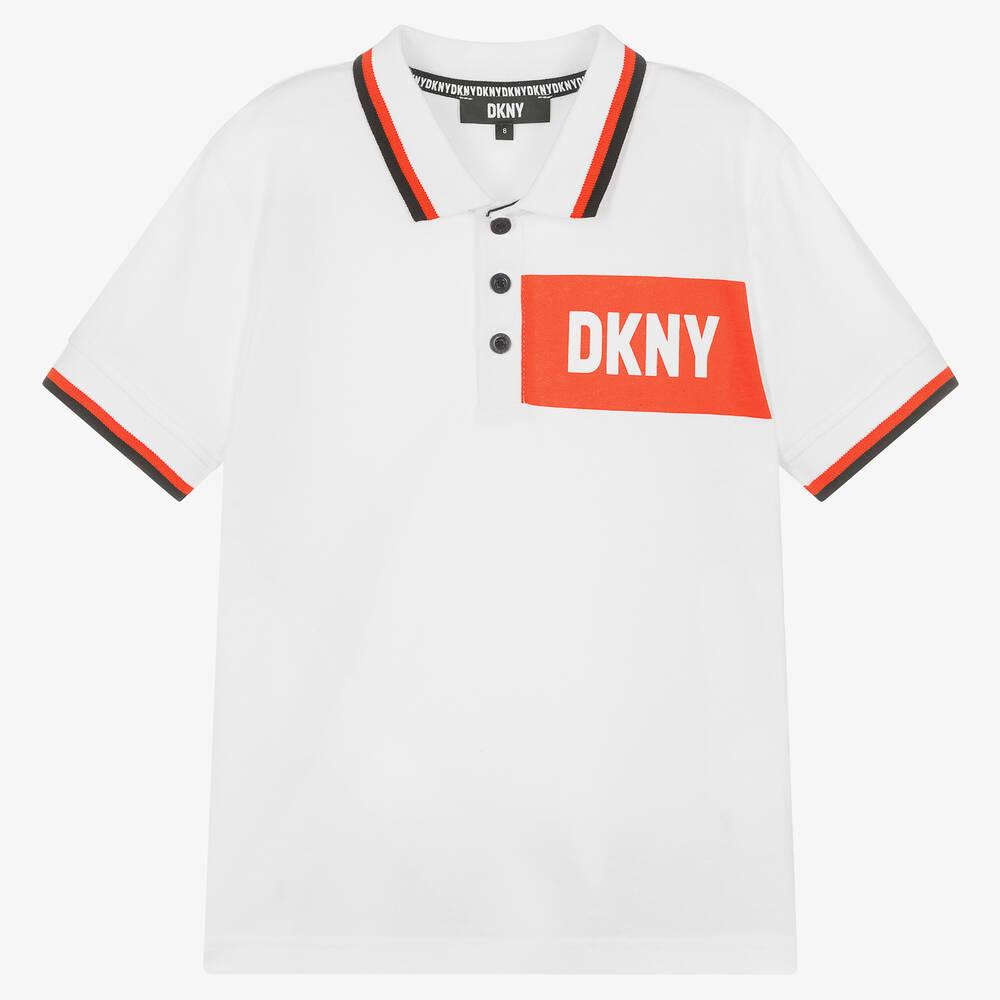 DKNY - توب بولو تينز ولادي قطن جيرسي لون أبيض | Childrensalon