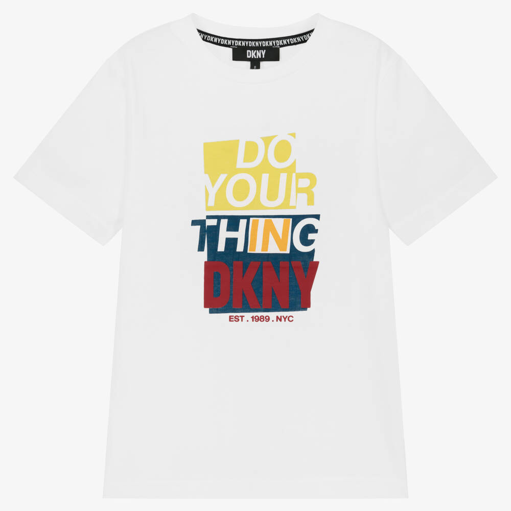 DKNY - T-shirt blanc en coton ado garçon | Childrensalon