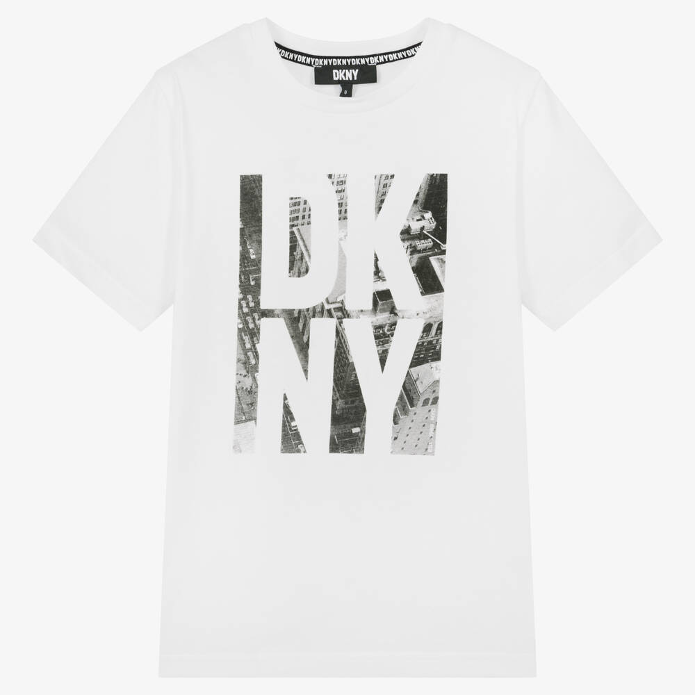 DKNY - تيشيرت تينز ولادي قطن لون أبيض | Childrensalon