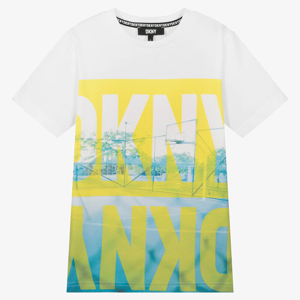 DKNY - تيشيرت تينز ولادي قطن عضوي لون أبيض | Childrensalon