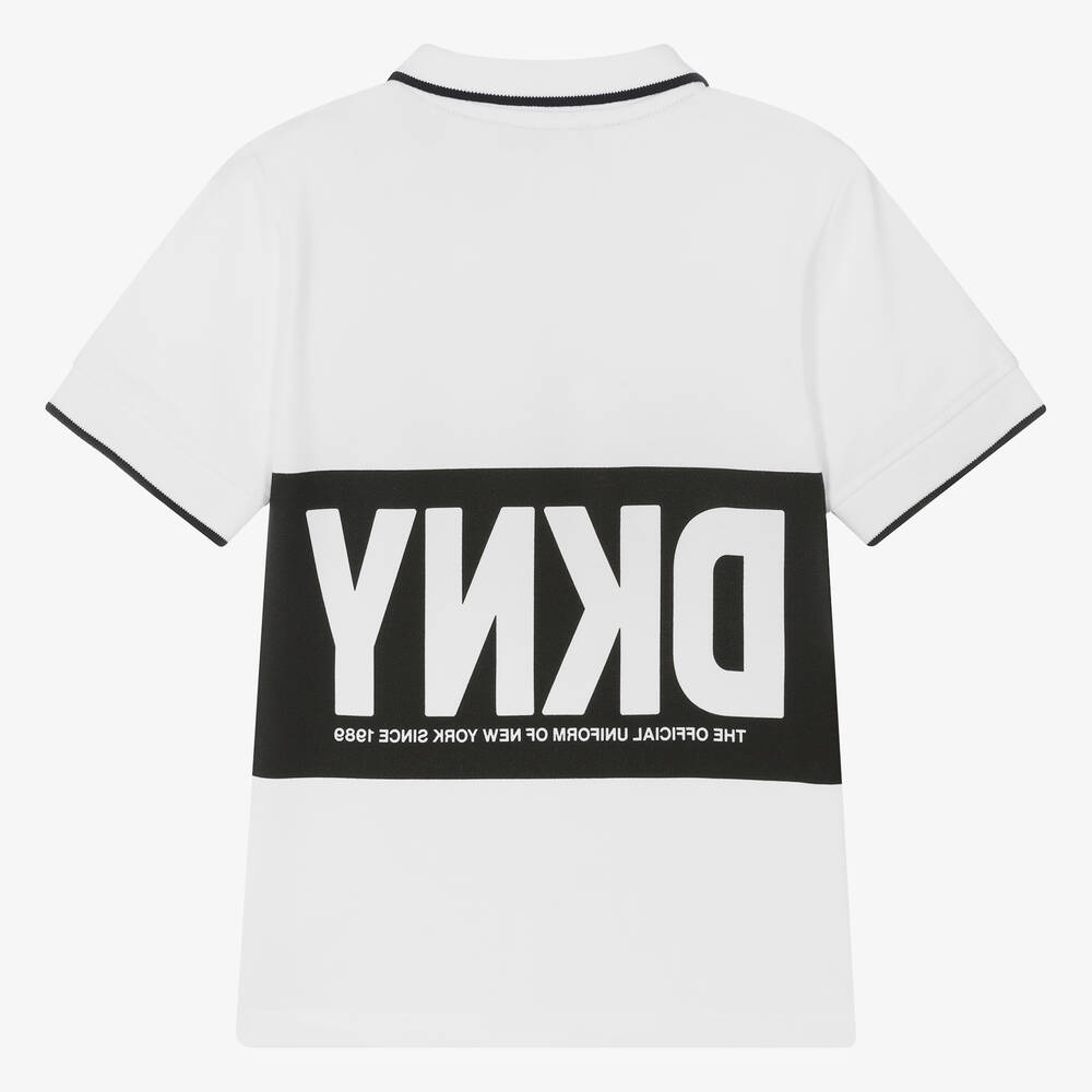 DKNY-توب بولو قطن بيكيه لون أبيض للمراهقين | Childrensalon Outlet