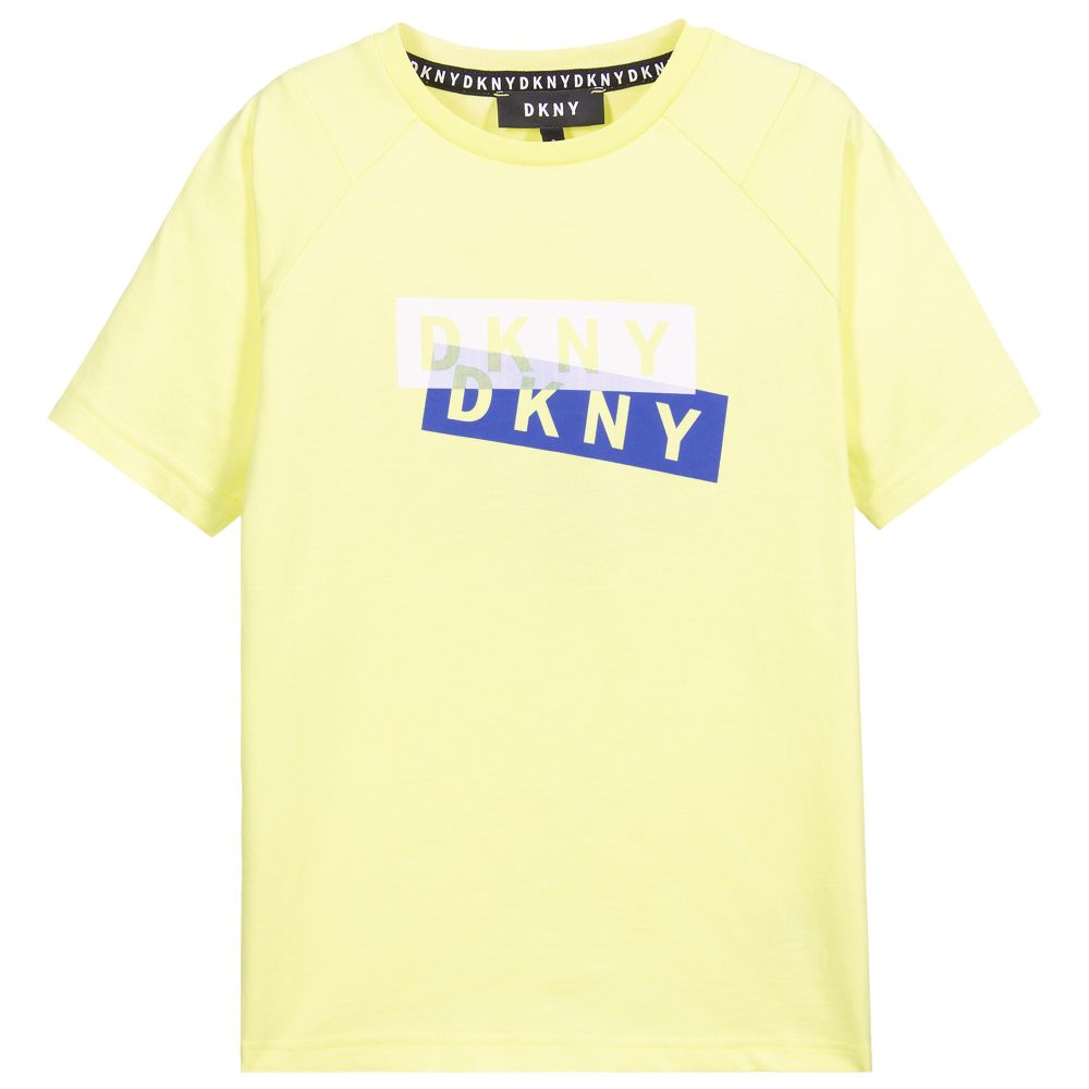 DKNY - تيشيرت تينز ولادي قطن جيرسي لون أصفر | Childrensalon