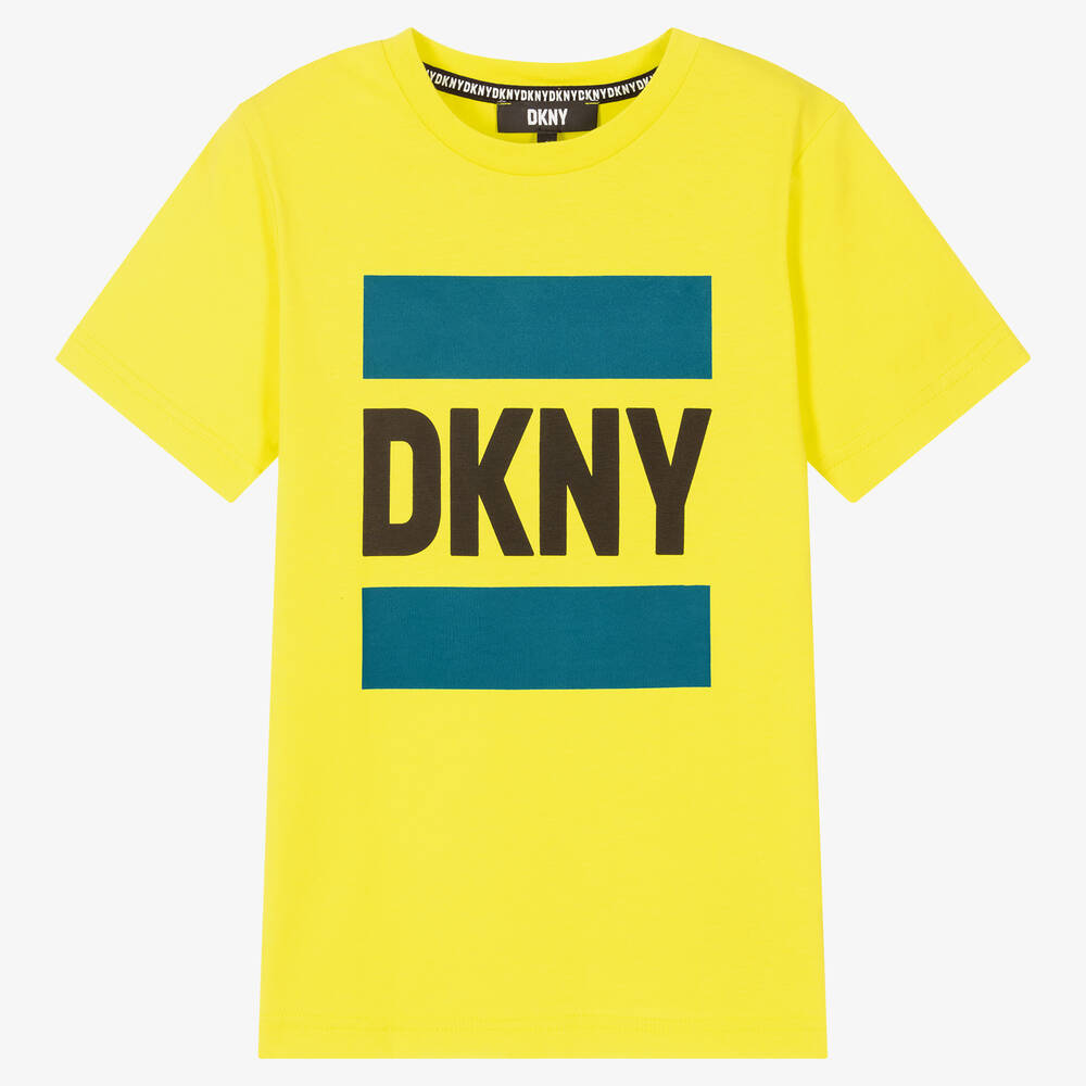 DKNY - تيشيرت تينز ولادي قطن لون أصفر نيون | Childrensalon