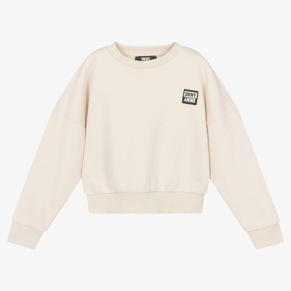 DKNY - Teen Girls Beige Cotton Logo Sweatshirt | Childrensalon