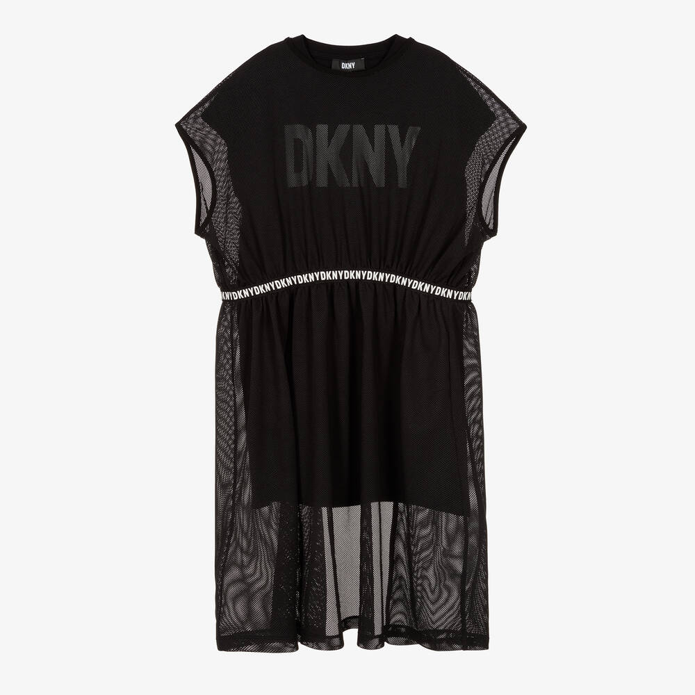 DKNY - فستان 2 في 1 ميلانو جيرسي وشبك لون أسود | Childrensalon