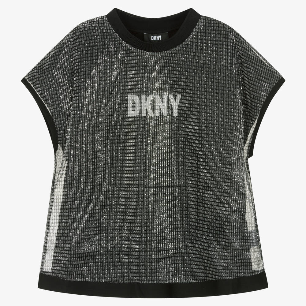 DKNY - تيشيرت تينز بناتي 2 في 1 شبك لون أسود | Childrensalon