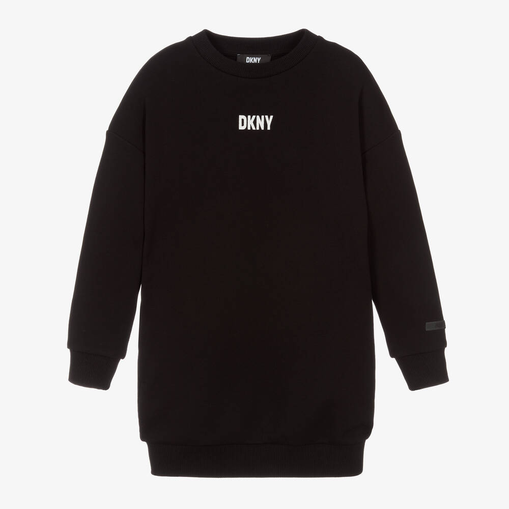 DKNY - فستان تينز بناتي قطن جيرسي لون أسود  | Childrensalon